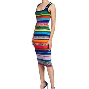 MILLY Square-Neck Sleeveless Space-Dye Dress